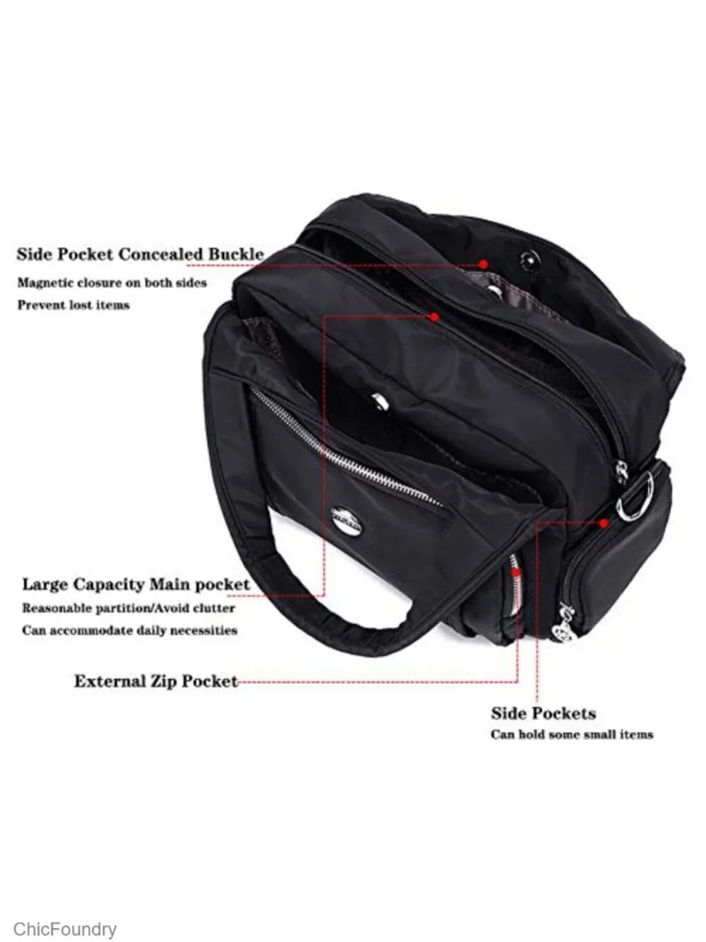 Waterproof Nylon Crossbody Bag Multi-Pocket Women Travel Shoulder Purse